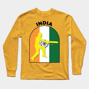 India Cricket Batsman India Flag Long Sleeve T-Shirt